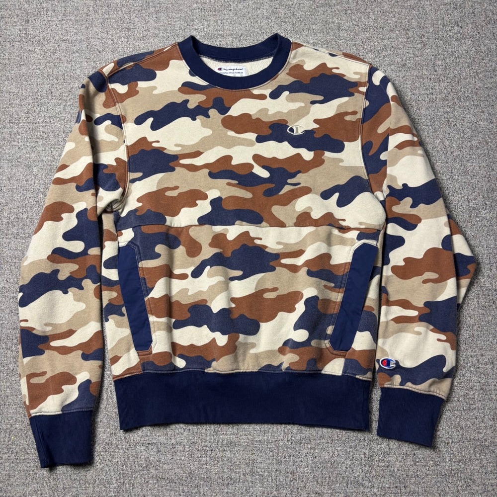 Champion Sweatshirt Mens Small S0340P AYDF Camo Multi-Color Pockets Crew Neck